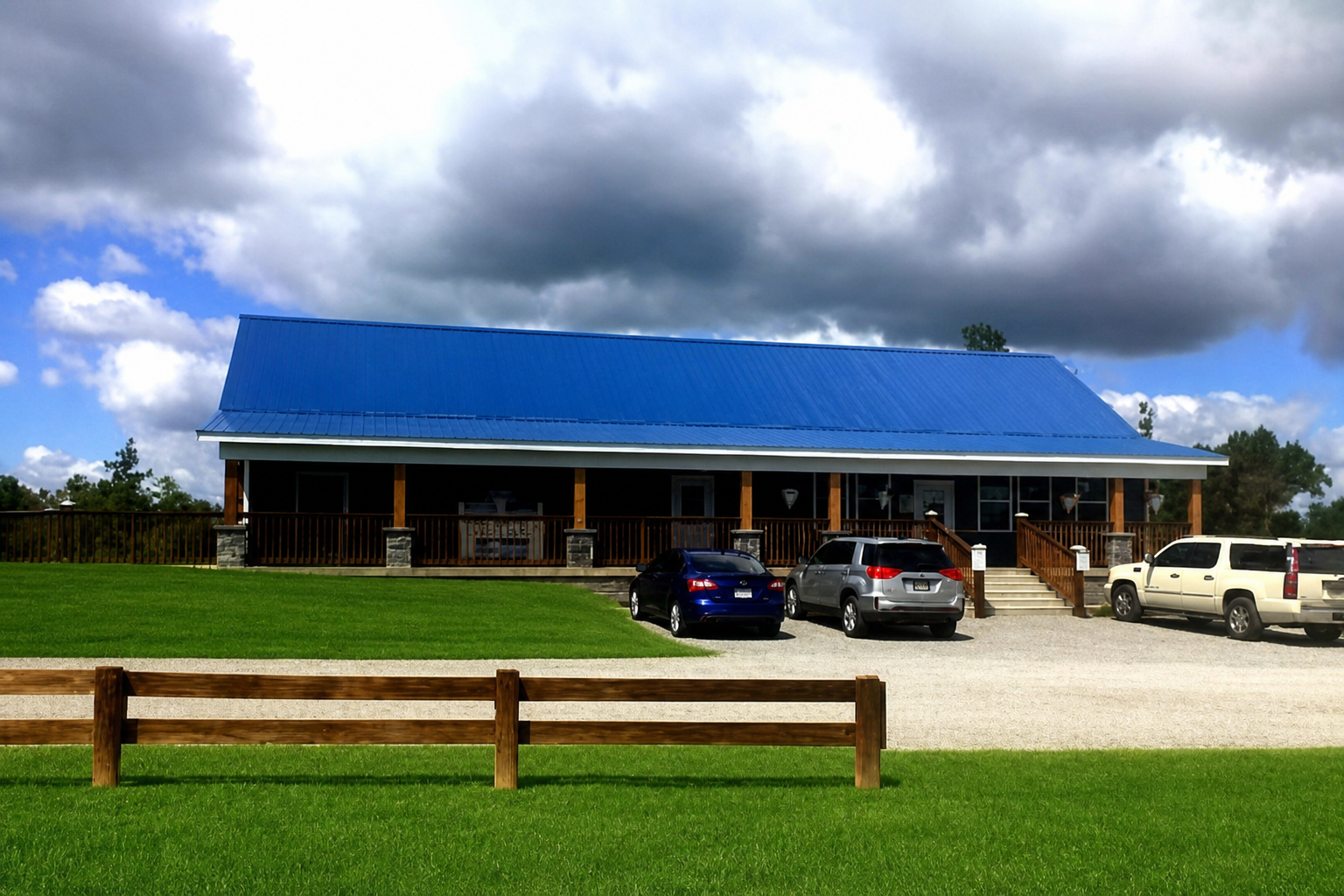 Welcome center building exterior with covered porch