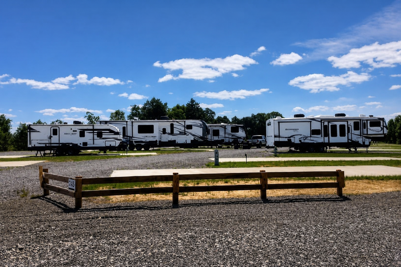 RV sites with blue sky and clouds